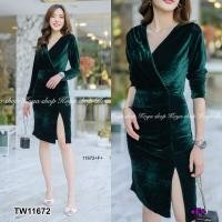ราคา ฺB11672 เดรสกำมะหยี่อกไขว้ TW14070 Cross Breasted Velvet Dress TW14070 (13203861603)