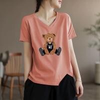 ราคา เสื้อยืดแขนสั้นปักลายสไตล์จีนสำหรับผู้หญิง ฤดูร้อน แฟชั่นลดอายุ เสื้อสีแดง คอวี ปกติ แขนสั้น วัสดุอื่นๆ 100 (23213867020)