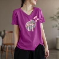 ราคา เสื้อยืดแขนสั้นปักลายสไตล์จีนสำหรับผู้หญิง ฤดูร้อน แฟชั่นลดอายุ เสื้อสีแดง คอวี ปกติ แขนสั้น วัสดุอื่นๆ 100 (23213867036)