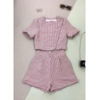 ราคา LISA A0356 ชุดเซตเสื้อคอกลมแขนสั้นลายชิโนริกางเกงขาสั้นแต่งกระดุม ใส่เที่ยว ใส่ไปคาเฟ่ (21853450615)