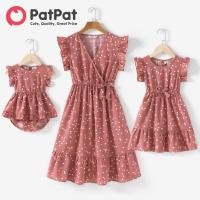 ราคา PatPat Family Matching Outfits All Over Dots Pink Cross Wrap V Neck Ruffle Flutter Sleeve Dress For Mom And Me (16628827540)