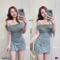 ราคา S22207 Set 2 ชิ้น เสื้อไหล่ปาด ชายเสื้อผ่า กางเกงขาสั้น (23270165340)