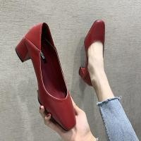 ราคา CODshiban199 2020 spring new two wear single shoes womens shoes mid heel thick heel high heels square head milk shoes shallow mouth work shoes (19711637347)