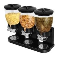 ราคา เครื่องจ่ายซีเรียลแบบคู่ Poweka Triple Canister Cereal Dispenser Plastic Dry Food Cereal Dispenser Container Machine Storage Bottles for Home and Kitchen Black เครื่องจ่ายซีเรียล โถใส่อาหารแห้ง (22215