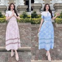 ราคา เดรสยาว ลายไทย คอปก มาพร้อมเข็มขัด ลายขอ งานป้าย brt (22534818030)