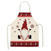 ราคา Christmas Apron Digital Printing Flower Red Black Plaid Santa Claus Elk Kitchen Household Sleeveless Halter Antifouling Apron (22421672024)