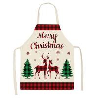 ราคา Christmas Apron Digital Printing Flower Red Black Plaid Santa Claus Elk Kitchen Household Sleeveless Halter Antifouling Apron (22421068958)
