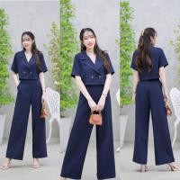 ราคา ชุดเซตนารักๆ ทรงฮิต ใส่ได้ตลอด เสื้อครอปปกสูทแขนสั้น ติดกระดุมด้านหน้า กางเกงขายาว (20833494832)