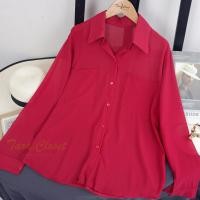ราคา CF016 RED New Chiffon Over Size เสื้อสีแดงหญิง สำหรับใส่ตามเทศกาลตรุษจีน คริสมาส วาเลนไทน์ ปีใหม่ หรือตามธีมสีแดง เสื้อเชิ้ต กระเป๋าคู่ ทรงโอเวอร์ไซร์ ผ้าชีฟอง ฟรุ้งฟริ้ง ทรงน่ารักมาก ผ้าชีฟอง ดีเทลเก