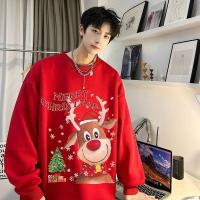 ราคา เสื้อมีฮู้ดสีแดงคริสต์มาสของผู้ชายเสื้อโค้ทแบบหนาผ้ากำมะหยี่มีฮู้ด2024คู่สำหรับผู้ชาย (22940599824)