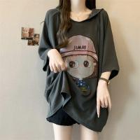 ราคา Plus Size Women Blouses Cartoon Printed Hooded Short Sleeve T shirt for Womens Summer 2024 New Loose Casual Ladies Top (22393589274)
