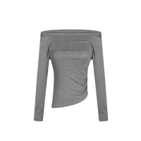 ราคา เสื้อครอปแขนยาว คอปาดสีพื้น สม็อคไหล่ ผ้าฟลีซ นุ่มหนาให้ความอบอุ่น สม็อคเอวข้างขวาเข้ารูป เสื้อครอป 079 (22930233300)