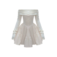 ราคา เดรสออกงาน แขนยาวเปิดไหล่ กระโปรงเย็บระบายเป็นชั้น ผ้าเด้ง ทิ้งตัว เดรสพีอาร์ ชุดใส่เที่ยวกลางคืน 9066 (23204961736)