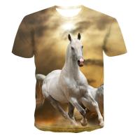 ราคา เสื้อยืดผู้ชายเสื้อยืดพิมพ์ลายม้าชายปี3Dเสื้อแขนสั้นลายม้าตลกใส่สบาย (22088243918)