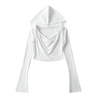 ราคา เสื้อคลุมแขนยาวผู้หญิงฮู้ดสีขาว แขนกระดิ่ง ทรงคอห้อย ไม่มีซับใน ผ้าซีทรู แมทซ์กับเกาะอก หรือใส่เป็นเสื้อคลุมได้ เสื้อครอป 087 (23305123810)