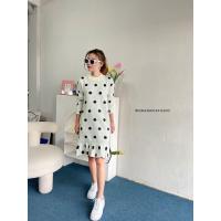 ราคา Polka dot knit dress เดรสไหมพรม เดรสไหมพรมแขนยาวลายจุด เดรสสั้นแขนยาว แต่งระบายชายกระโปรง (16314825368)