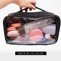 ราคา VL17 กระเป๋าใส ใส่เครื่องสำอาง PVC Makeup Bag กระเป๋าใส่อุปกรณ์ทำผม แบบซิปสีดำ (12722917641)