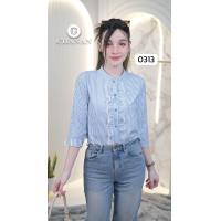 ราคา ขายดี Chanan เสื้อคอตตอน แต่งระบายหน้าลูกไม้ สไตล์ฝรั่งเศส ลายทางสีสันสวยงาม ผ้าดีมาก มี2สี รุ่น0313 เสื้อทำงาน เสื้อออกงาน เสื้อชีฟอง เสื้อเชิ๊ต เสื้อคอจีน เสื้อคอปก เชิ้ตคอปก (23159342921)