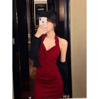 ราคา 7851 pink เดรสยาวรัดรูป สีชมพู สายเดี่ยว ไปทะเลผู้หญิง เกาะอก คนอ้วน โชว์หลัง แฟชั่น ชุดออกงานเรียบหรู (21416211893)