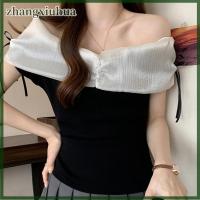 ราคา zhangxiuhua เสื้อเปิดไหล่แขนกุดผ้าชีฟองผู้หญิง เสื้อยืดแขนกุดผ้าชีฟองเปิดไหล่เดียวฤดูร้อนทรงเข้ารูป (23089144398)