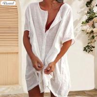 ราคา Reco เสื้อเชิ๊ตแขนสั้นผู้หญิงสีทึบวินเทจแขนสั้นโอเวอร์ไซส์สำหรับสำนักงานบ้านชุด RO MY (21620257156)