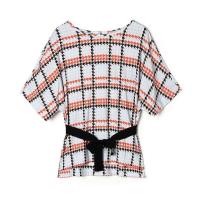 ราคา เสื้อเชิ้ตผ้าชีฟองแขนค้างคาวลายสก็อตสำหรับผู้หญิงในฤดูร้อน ทรงเข้ารูป แขนยาว คอตั้ง เส้นใยโพลีเอสเตอร์ 100 (22994460821)