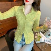 ราคา Chiffon Shirt Women Fashion Slim Long Sleeve Blouse Korean Style Simple Green Top 2023 New (19888274058)