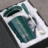 ราคา แก้วกาแฟ แก้วเซรามิคสีดำ แก้วน้ำ ชุดแก้วกาแฟมีฝาปิดและช้อน ตามราศี พร้อมกล่อง (17242222074)