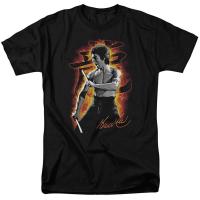 ราคา Bruce Lee Cotton T shirt for Men Shirts Adults Tshirts Fire Black Tee (23189149246)