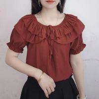 ราคา 2025แฟชั่นของผู้หญิงฤดูร้อนเสื้อยืดแขนแขนสั้นคอกลมผ้าชีฟองเปิดไหล่ข้างเดียวทรงหลวมและระบายอากาศได้ดีสไตล์ตะวันตกที่เรียบง่าย (22446074423)