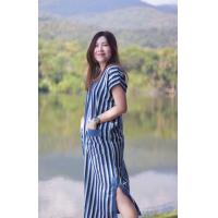 ราคา ชุดเดรสยาวคอกะเหรี่ยง แต่งขอบด้วยผ้าม่อฮ่อมสโตน (21158263783)