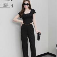 ราคา ชุดเซ็ท Set เสื้อ กางเกงขายาว Nine colors ผ้าร่องยืดเยอะ ชุดเซ็ทผู้หญิง กางเกงขายาวผู้หญิง กางเกงขาบานราคาถูกTZ892 (22043264120)