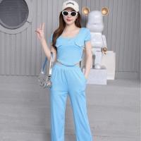 ราคา ชุดเซ็ท Set เสื้อ กางเกงขายาว Nine colors ผ้าร่องยืดเยอะ ชุดเซ็ทผู้หญิง กางเกงขายาวผู้หญิง กางเกงขาบานราคาถูกTZ892 (22043264117)