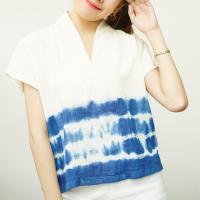 ราคา เสื้อแขนเลยคอวีขาวลายเส้นคราม ผ้าฝ้ายเยื่อไผ่ ผ้าฝ้ายมัดย้อมคราม คอยูโด เสื้อมัดย้อม เสื้อแขนสั้น มัดย้อม (19540200022)