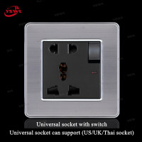 ราคา YSWL Modern Wall Switch Light Universal Socket Outlet 10 16A มาตรฐาน LED Night Indicator Brushed Stainless Steel Obsidian Mirror Panel 20A Switch 1 2 3 4 Gang 1 2 Way With USB Automatic Reset Switches
