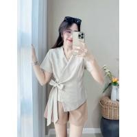 ราคา เสื้อป้ายข้างแบบผูกเป็นโบว์ งานเกรดพรีเมียม ผ้าHiso fi ซับในทั้งตัว (22098494586)