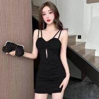 ราคา ชุดเดรสสายเดี่ยวจับจีบฉลุลายสไตล์ชิคๆสำหรับผู้หญิงเดรสสั้นเซ็กซี่เกาะอกเข้ารูปจับจีบโชว์หลังออกแบบพิเศษสำหรับฤดูร้อน (22010493161)