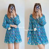 ราคา มินิเดรสอัดพลีทลายดอกผ้าชีฟอง (22855258606)