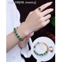 ราคา HN 18พันทองธรรมชาติสีเขียวนิลสร้อยข้อมือแหวนชุดเครื่องประดับเสน่ห์สร้อยข้อมือสีเขียวมรกตสตรีจี้ลูกปัดเครื่องประดับปรับขนาดแหวนผู้หญิงของขวัญ (16391979706)