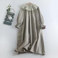 ราคา ฤดูใบไม้ผลิ รูปแบบใหม่ ผู้หญิง ผ้าฝ้าย ผ้าลินิน รัฟเฟิล ปกเสื้อ หลวม Midi ยาว เดรส ตัดแต่งลูกไม้ลายดอกไม้สด ทรงเอ เดรส แขนเจ้าหญิง (22894703904)