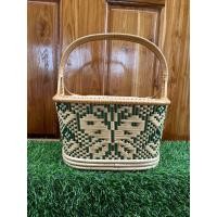 ราคา ตะกร้าหวาย ลายผีเสื้อ สีเขียวsize M ขนาด 28 30 16 เซนติเมตร (22677027489)