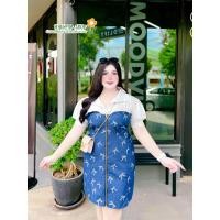 ราคา มินิเดรสผ้ายีนส์ลายโบว์ ไซส์ใหญ่สำหรับสาวอวบอ้วน อก48 50 (22769320594)