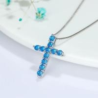 ราคา Round Green Blue Red Purple Red Black Stone Cross Pendant Clavicle Necklaces For Women Men Silver Color White Zircon Choker Gift (22504098521)