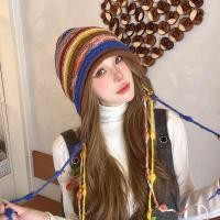 ราคา หมวกถักลายสีรุ้งแสดงใบหน้าเล็กฤดูใบไม้ร่วงและฤดูหนาวใหม่พู่หมวกไหมพรมผู้หญิงแมทช์ลุคง่ายซอกเล็กอบอุ่นหมวกหูแฟชั่น (23177735897)