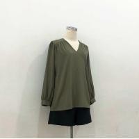 ราคา ดีไซน์เสื้อคอวี แต่งจีบไหล่เบาๆ แขนยาว ปลายแขนพองนิดๆ (22809456040)