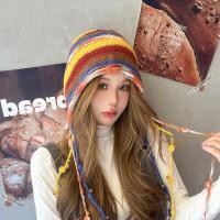 ราคา หมวกถักลายสีรุ้งแสดงใบหน้าเล็กฤดูใบไม้ร่วงและฤดูหนาวใหม่พู่หมวกไหมพรมผู้หญิงแมทช์ลุคง่ายซอกเล็กอบอุ่นหมวกหูแฟชั่น (23177735899)