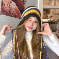 ราคา หมวกถักลายสีรุ้งแสดงใบหน้าเล็กฤดูใบไม้ร่วงและฤดูหนาวใหม่พู่หมวกไหมพรมผู้หญิงแมทช์ลุคง่ายซอกเล็กอบอุ่นหมวกหูแฟชั่น (23177735898)