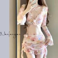 ราคา ชุดว่ายน้ำ bikini เซ็กซี่ ชุดบิกินี่ ชุดว่ายน้ำแขนยาว 4 ชิ้น (22303684275)