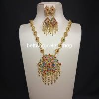 ราคา ชุดเครื่องประดับสร้อยคอเส้นยาวชุบทอง พร้อมต่างหูหนีบ คริสตัล swarovski พลอยสี ใสรำงานต่างๆ เซตคู่ชุดไทย ชุดเจ้าสาวสวยๆ ของพร้อมส่งทุกแบบ (17526240464)