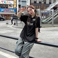 ราคา ส่งไวจากไทย SELLDA M 2XL แขนสั้น ฝ้าย เสื้อยืด ผู้หญิง งานปัก ลายทาง เสื้อสาวอวบ คอวี เสื้อ oversize เกาหลี โอเวอร์ไซส์ (22981135865)